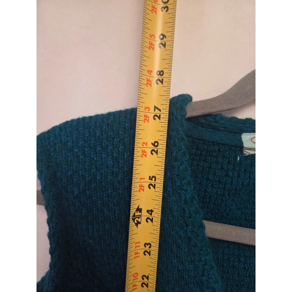 Vintage 1960s Teal Knit Sweater Vest Seapray Wool Blend Button Front Pockets Mod